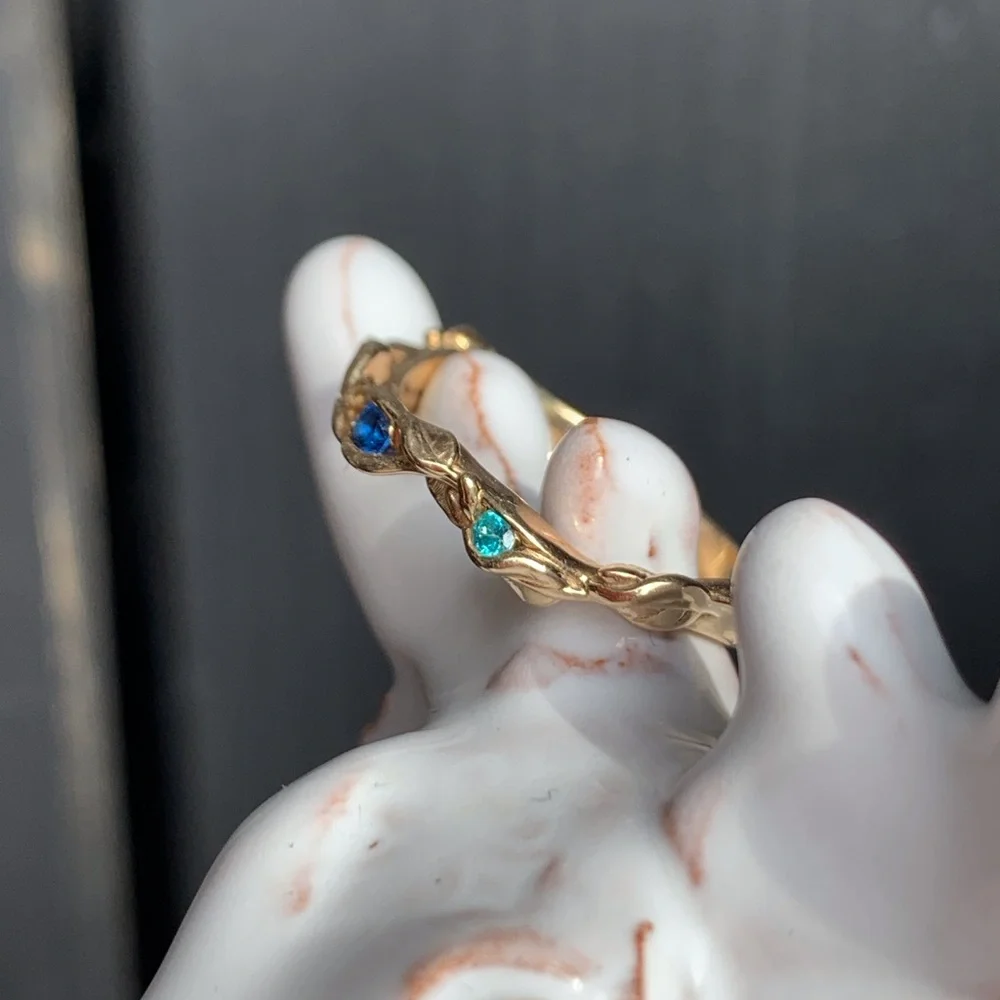 10KYG Sapphire & Mint CZ Curved Contour Ring NWOT